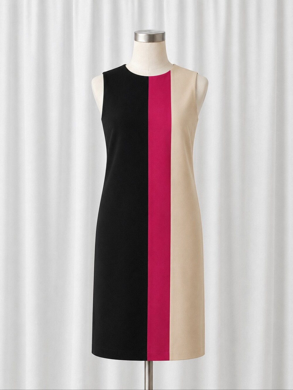 Isabel & Nina Chic Raspberry Black Beige Colorblock Back Bow Cutout Shift Dress